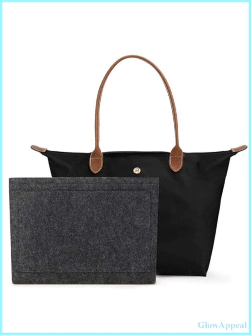 Nylon & Vegan Leather Tote Bag with 7 Pockets, Foldable Travel Work Bag